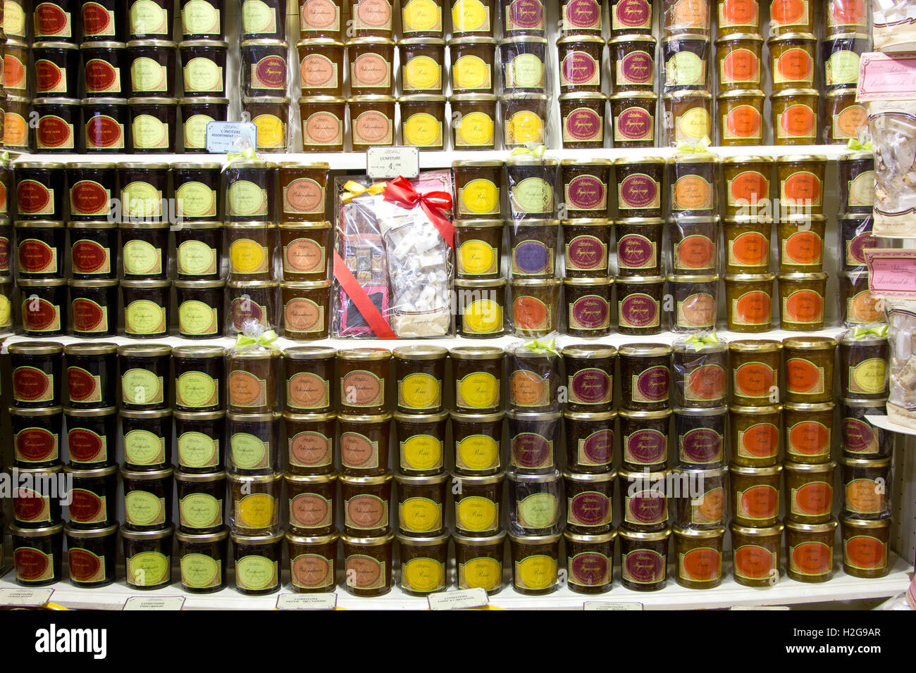 Jars of preserves in a French shop Stock Photo