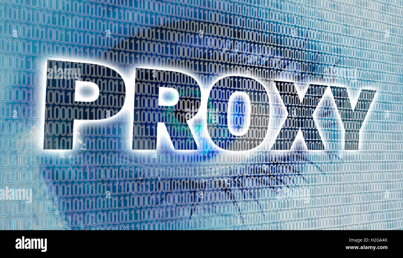 Proxy eye with matrix looks at viewer concept. Stock Photo