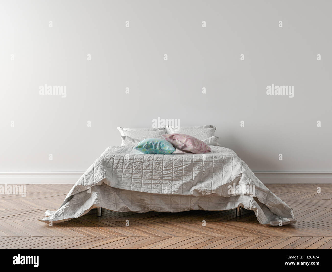 https://c8.alamy.com/comp/H2GA7A/empty-bedroom-with-a-king-size-bed-and-a-white-wall-in-the-background-H2GA7A.jpg