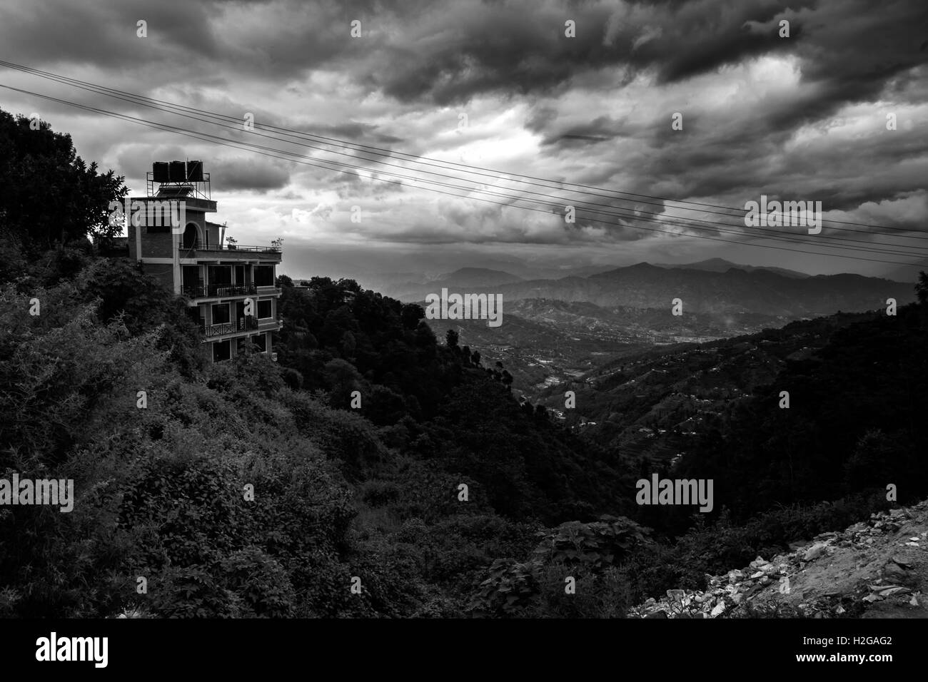 Rural landscape sunset view Black and White Stock Photos & Images - Alamy
