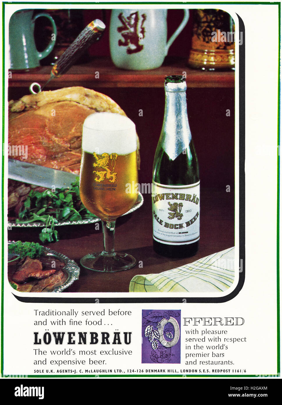 Original old vintage 1960s magazine advert dated 1964. Advertisement advertising Lowenbrau lager beer 60s Stock Photo