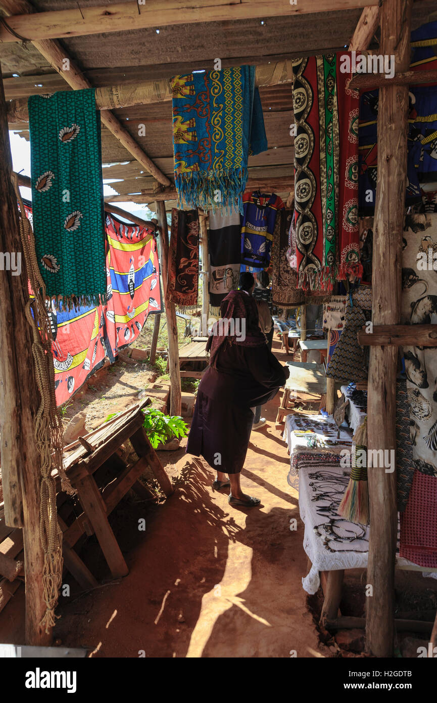 Swazi craft market selling craft, souvenirs and gifts with salesgirls