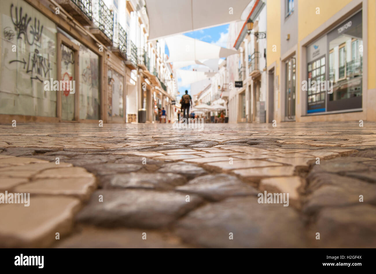 Capturing the old town of Faro, Portugal - down low. Stock Photo