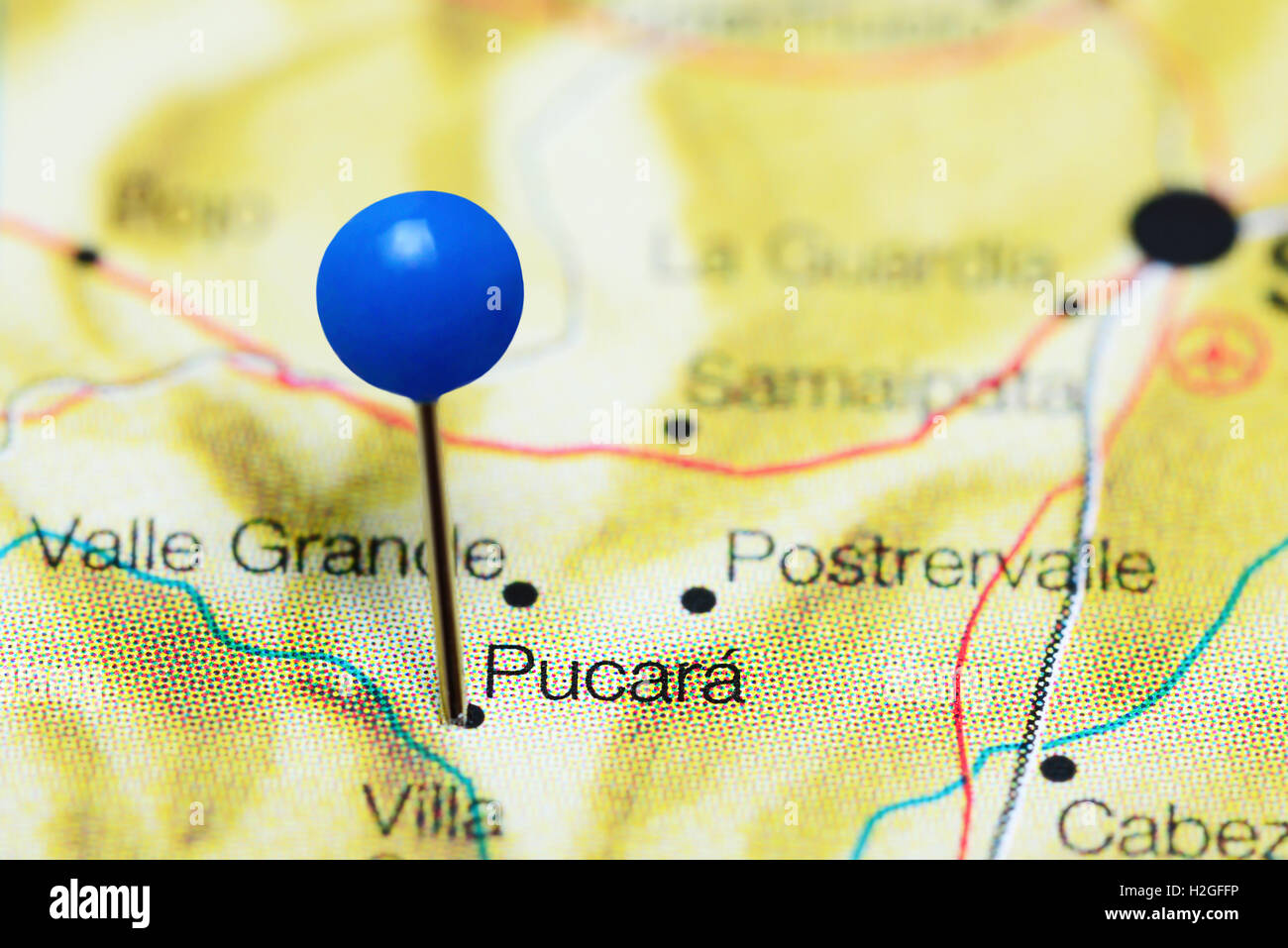 Pucara pinned on a map of Bolivia Stock Photo