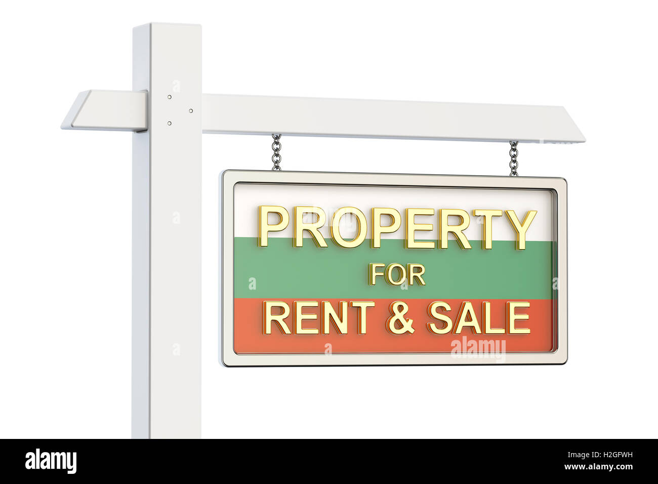 Property for sale and rent in Bulgaria concept. Real Estate Sign, 3D rendering isolated on white background Stock Photo