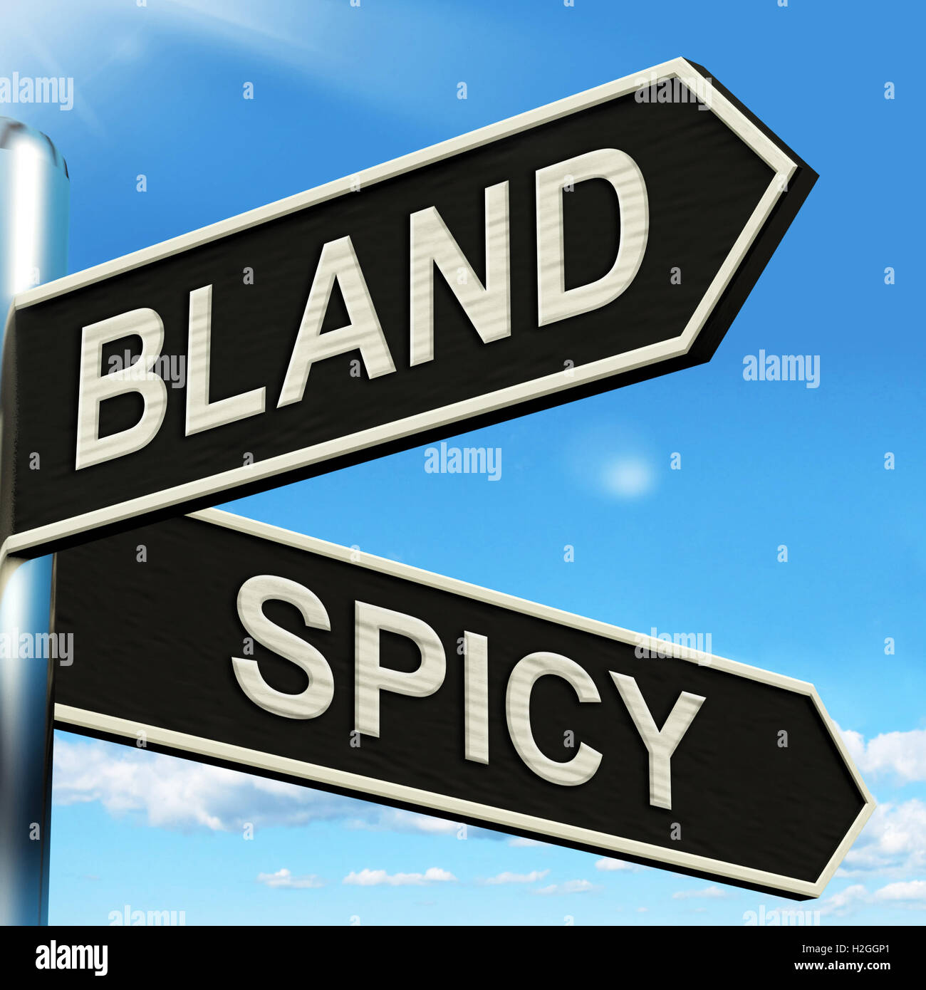 Bland Spicy Signpost Means Tasteless Or Hot Stock Photo