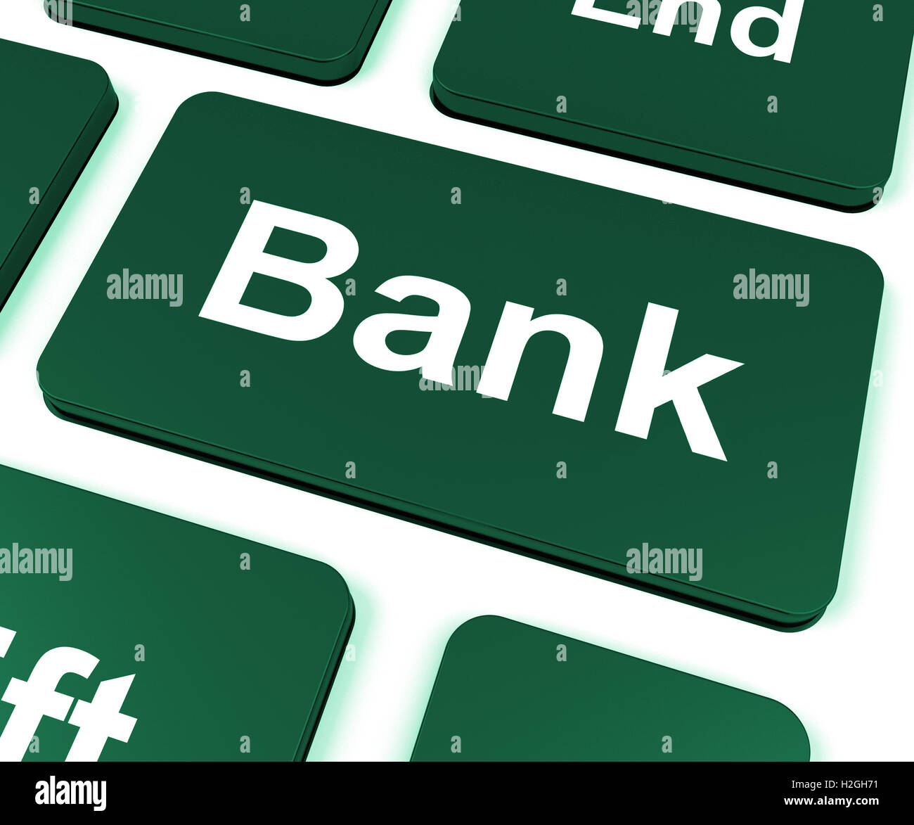 Bank Key Shows Online Or Internet Banking Stock Photo