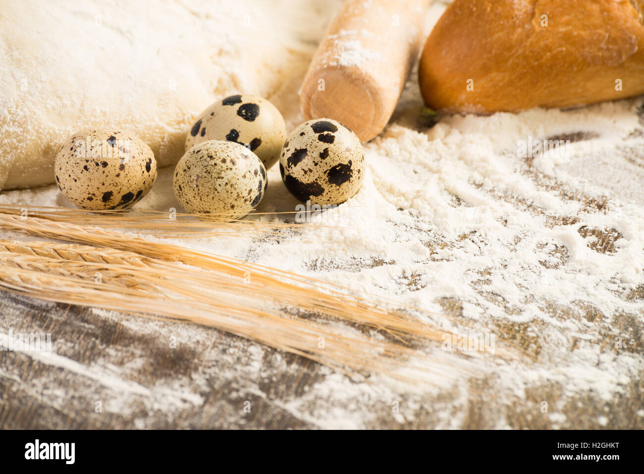 flour, eggs, white bread, wheat ears Stock Photo Alamy