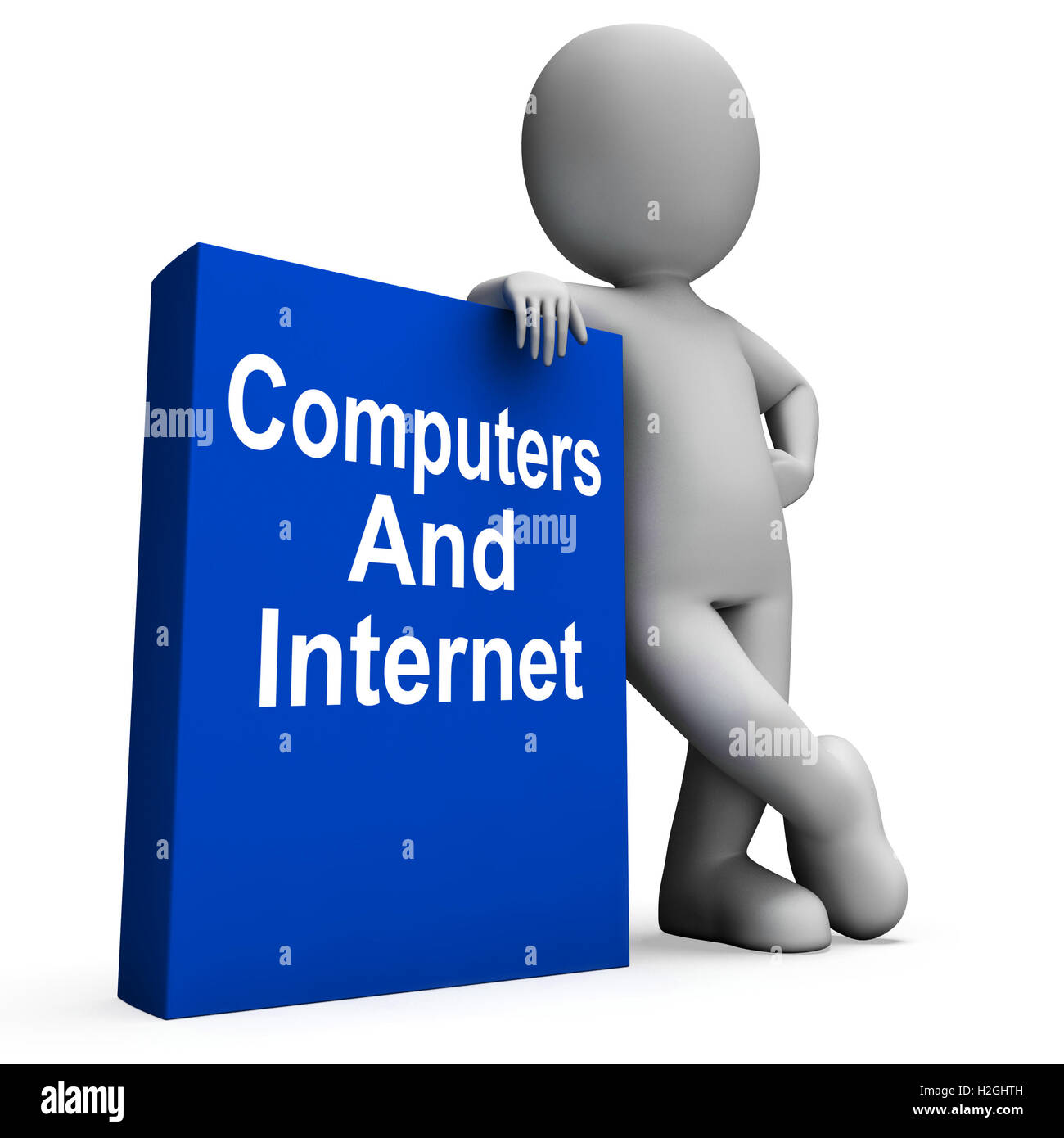 Computers And Internet Book With Character Shows Web Research Stock Photo