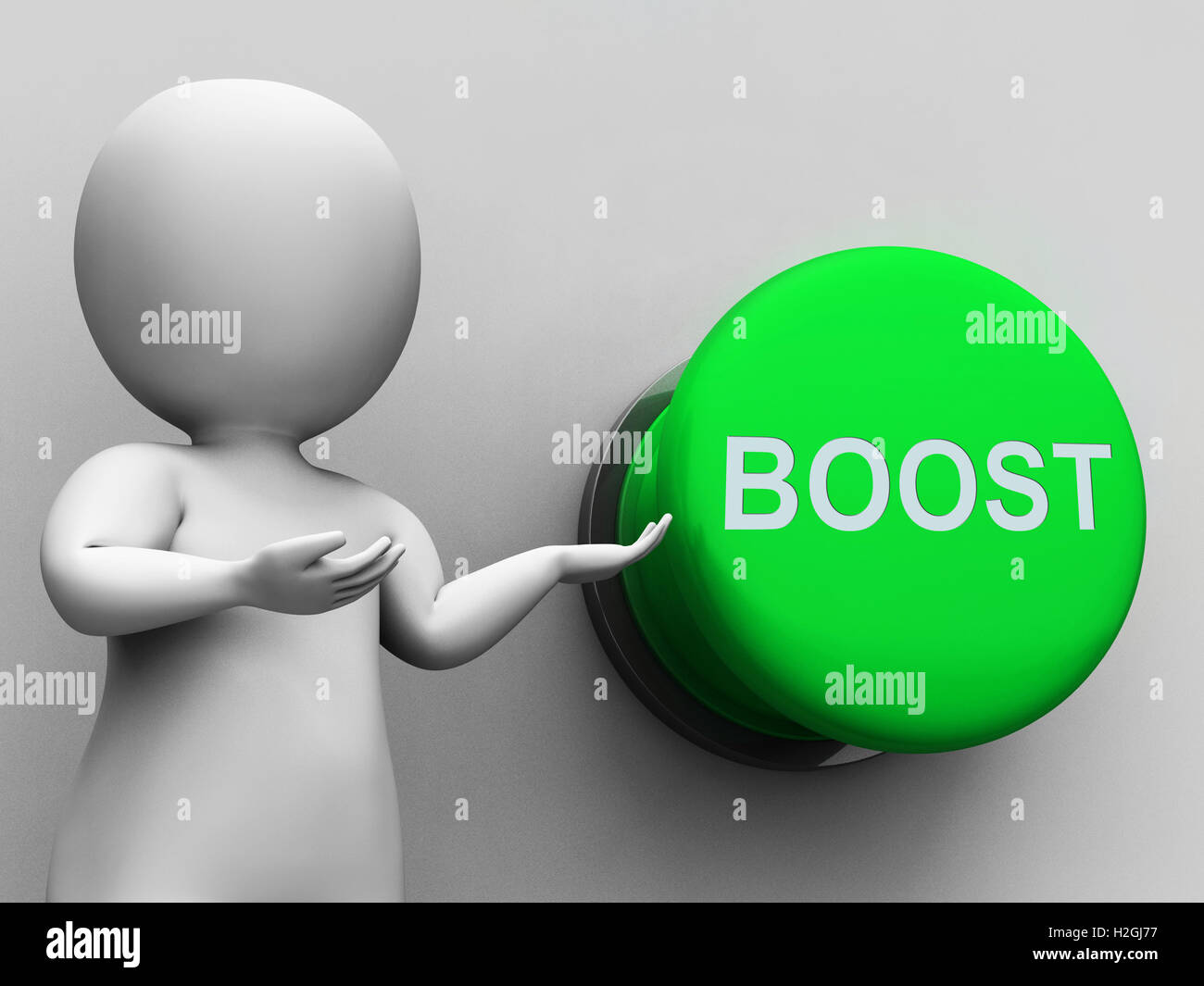 Boost Button Shows Imrovement Upgrade And Better Stock Photo