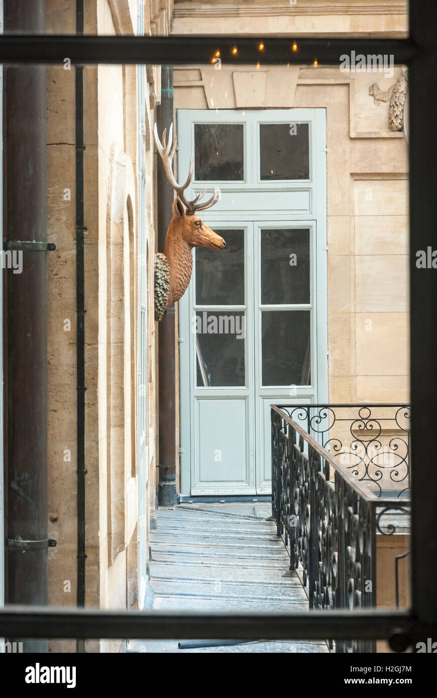 Deer sculpture on the wall of Versailles Palace Stock Photo