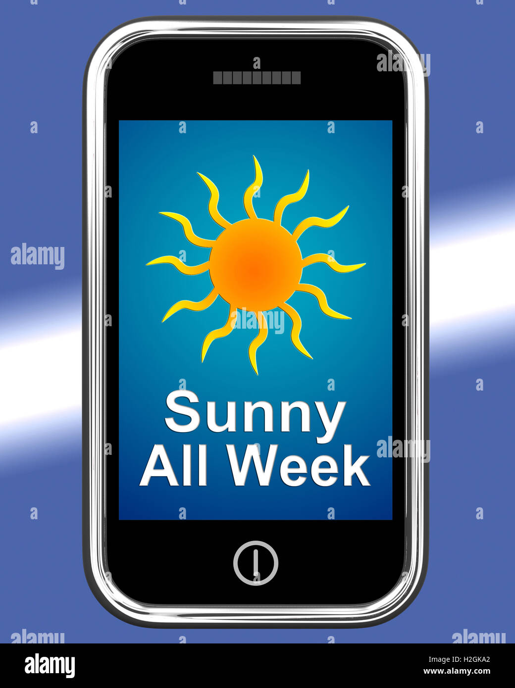 Sunny All Week On Phone Means Hot Weather Stock Photo