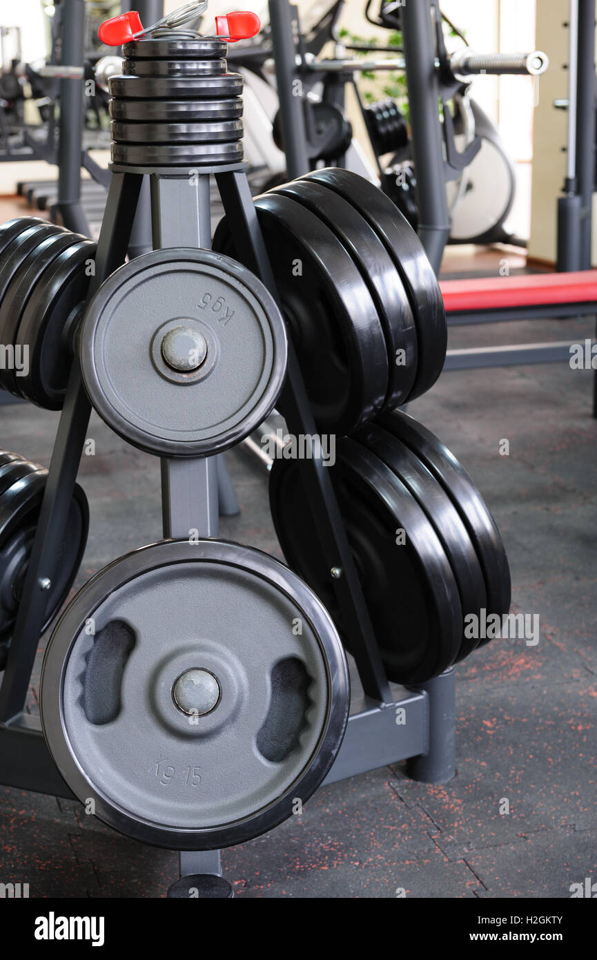 Barbell plates rack Stock Photo Alamy