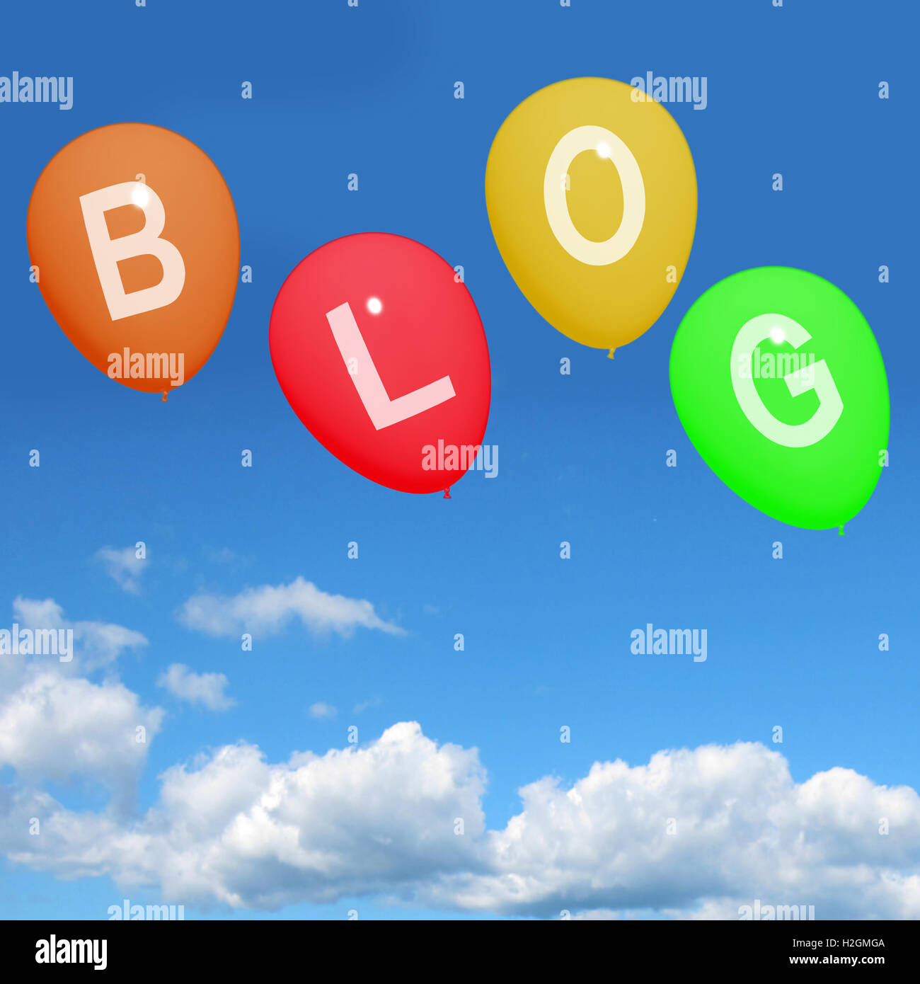 Four Blog Balloons Show Blogging and Bloggers Online Stock Photo