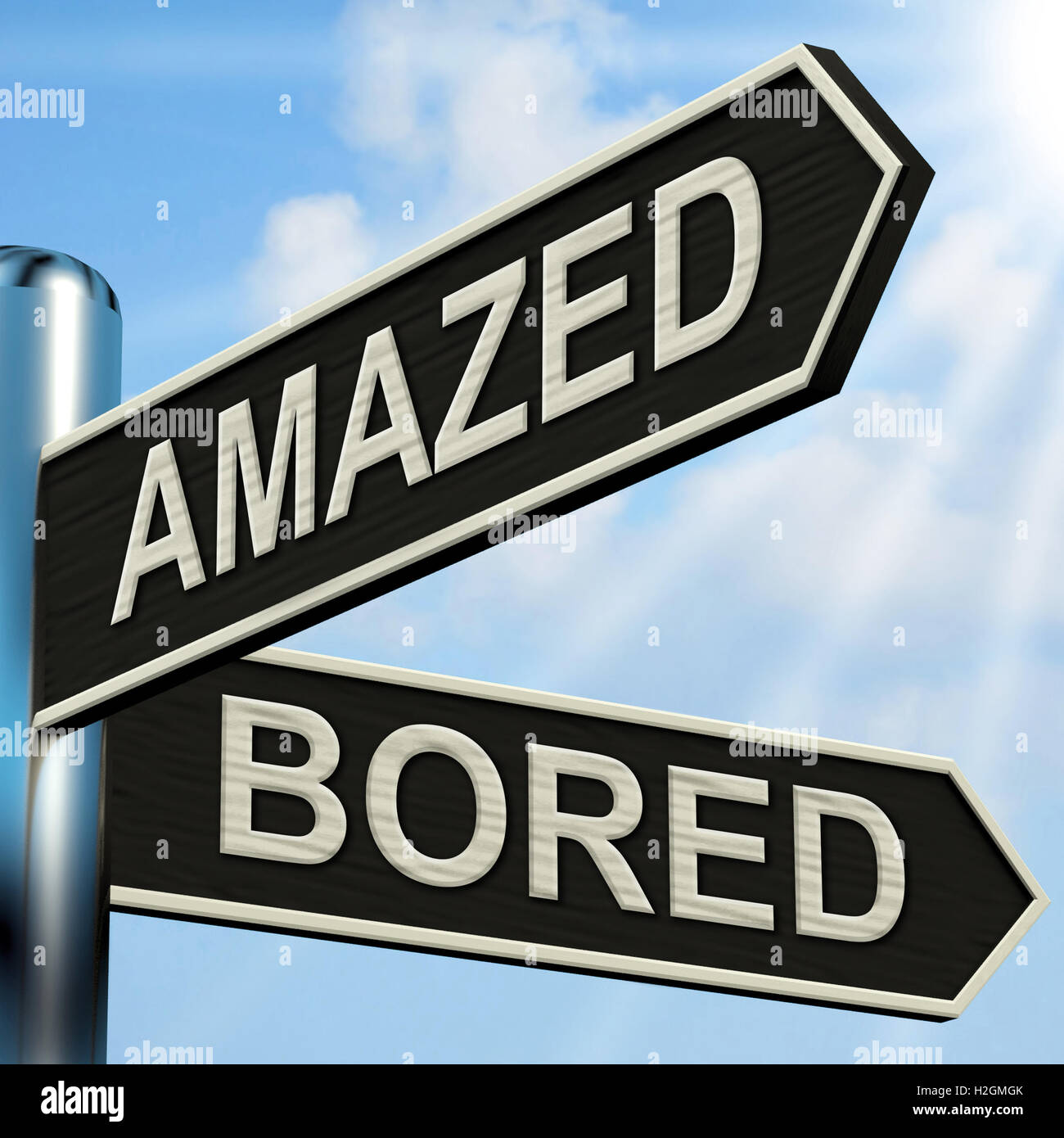 Amazed Bored Signpost Shows Dull And Amazing Stock Photo