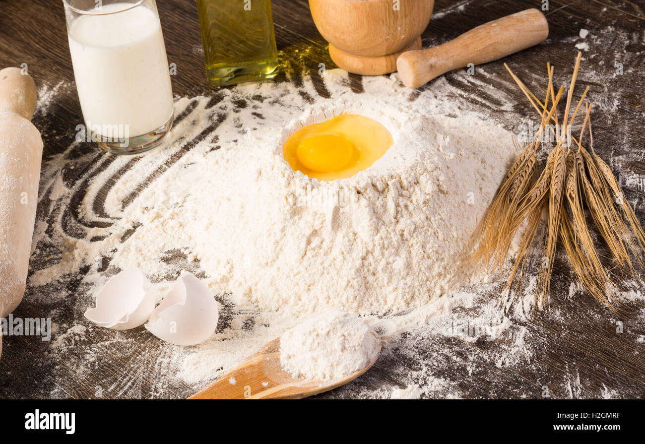 flour, eggs, white bread, wheat ears Stock Photo Alamy