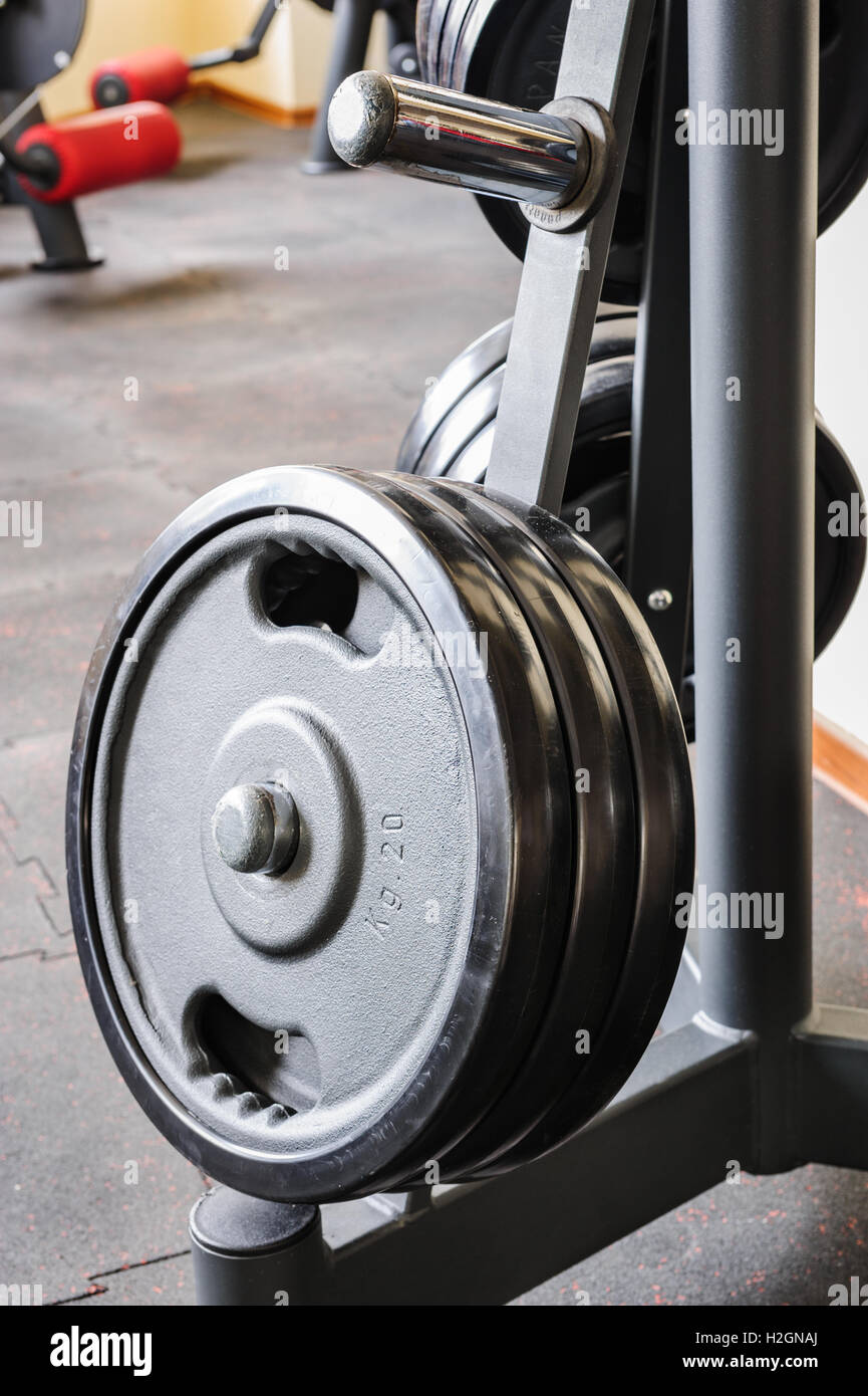 Barbell plates rack Stock Photo Alamy