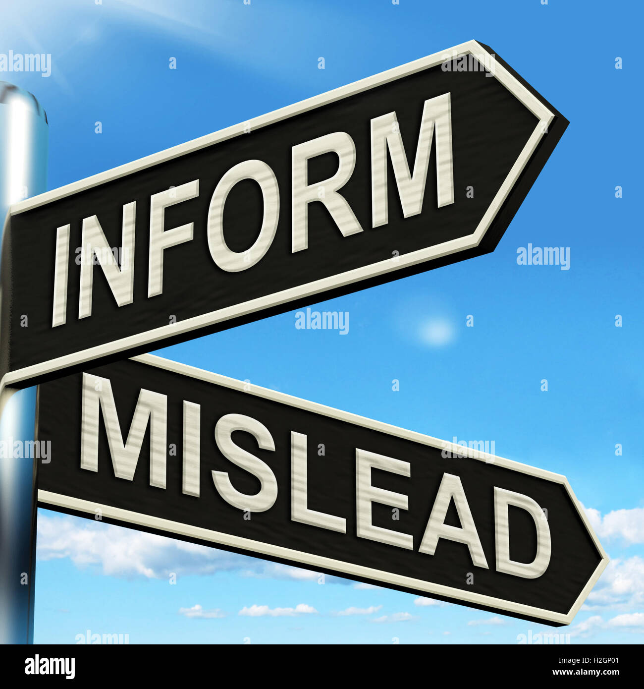 Inform Mislead Signpost Means Let Know Or Misguide Stock Photo