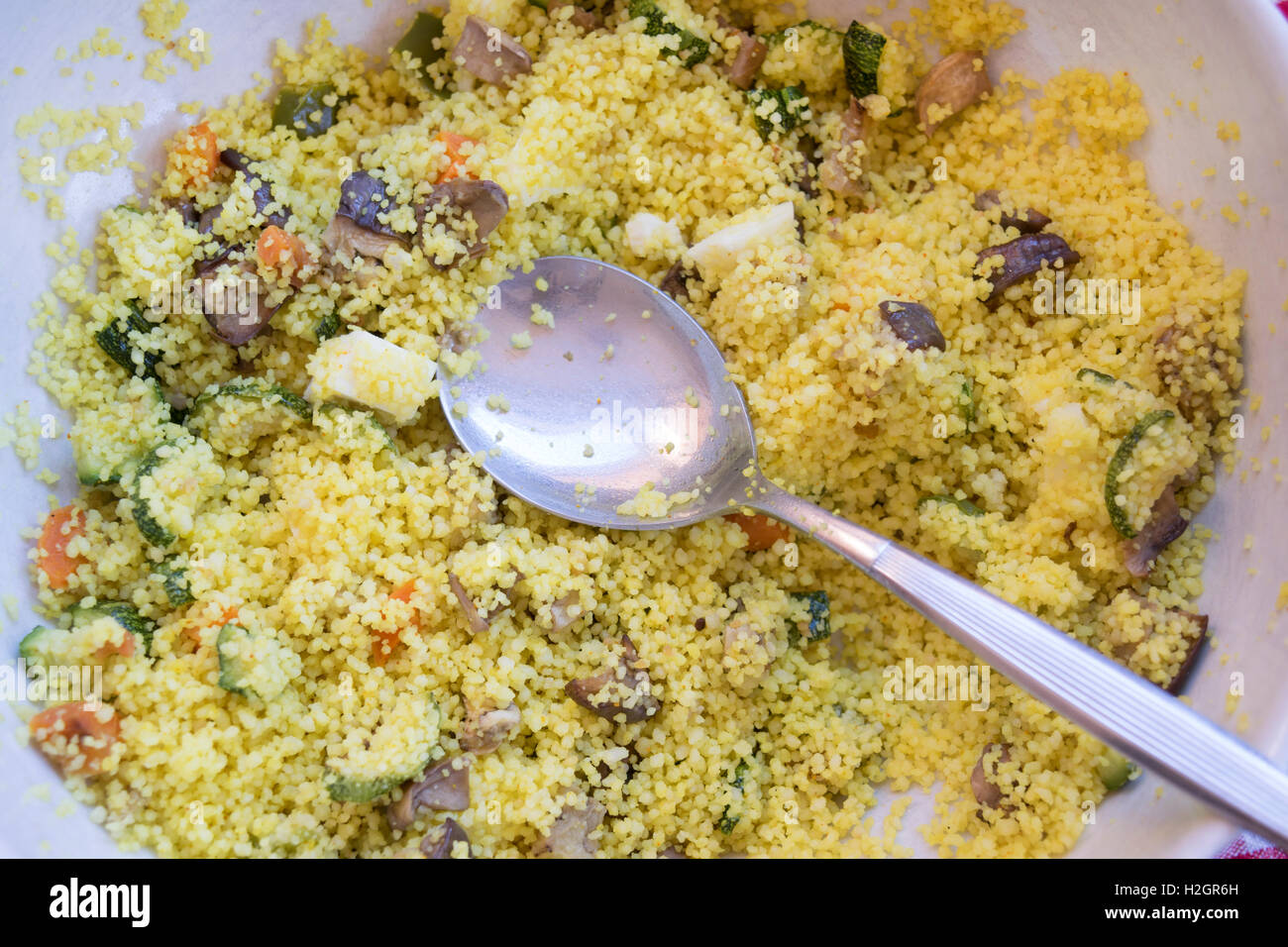couscous salad with saffron and variety of vegetables Stock Photo