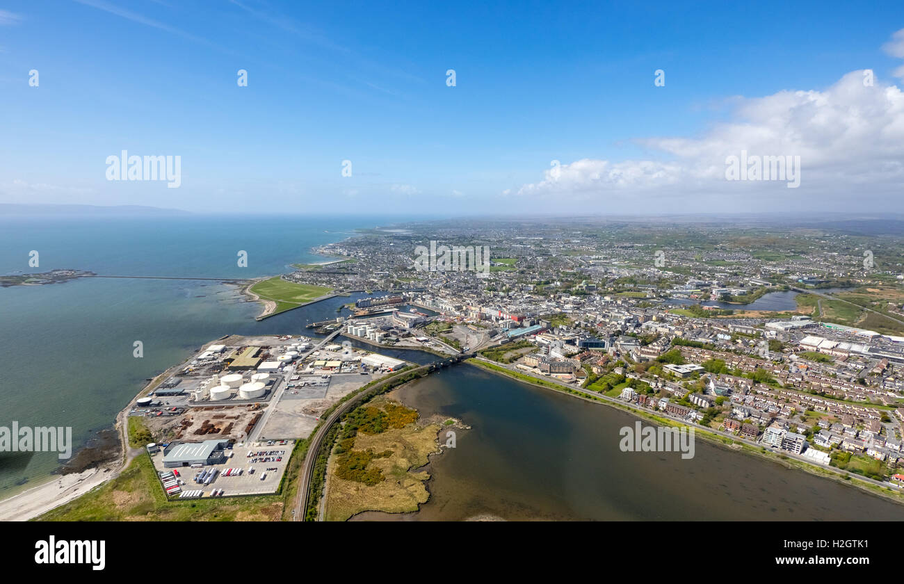 View of town and harbour, docks, Lough Atalia Road, Galway, County Clare, Ireland Stock Photo