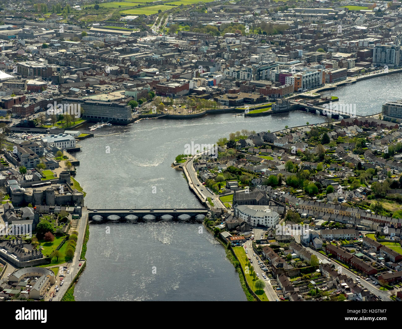 View on city with river Shannon, Limerick, County Clare, Ireland Stock Photo