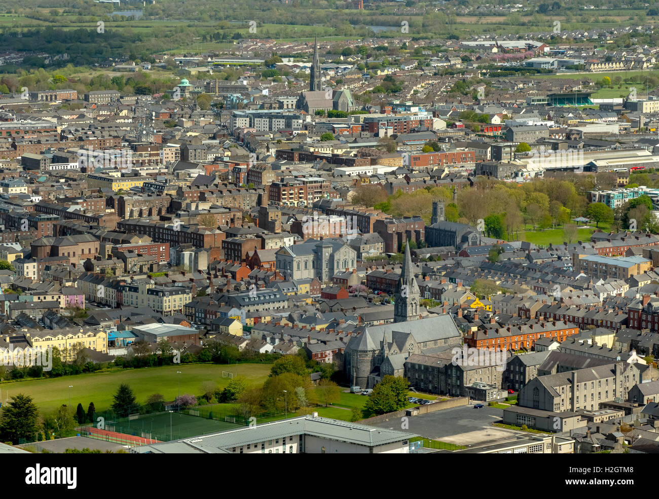 View of the city with St. Johns church, Downtown, Limerick, County Clare, Ireland Stock Photo