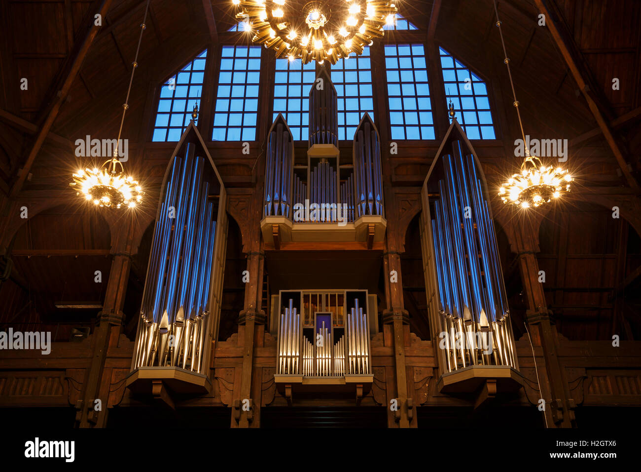 Organ, church of Kiruna, Norrbotten County, Sweden Stock Photo