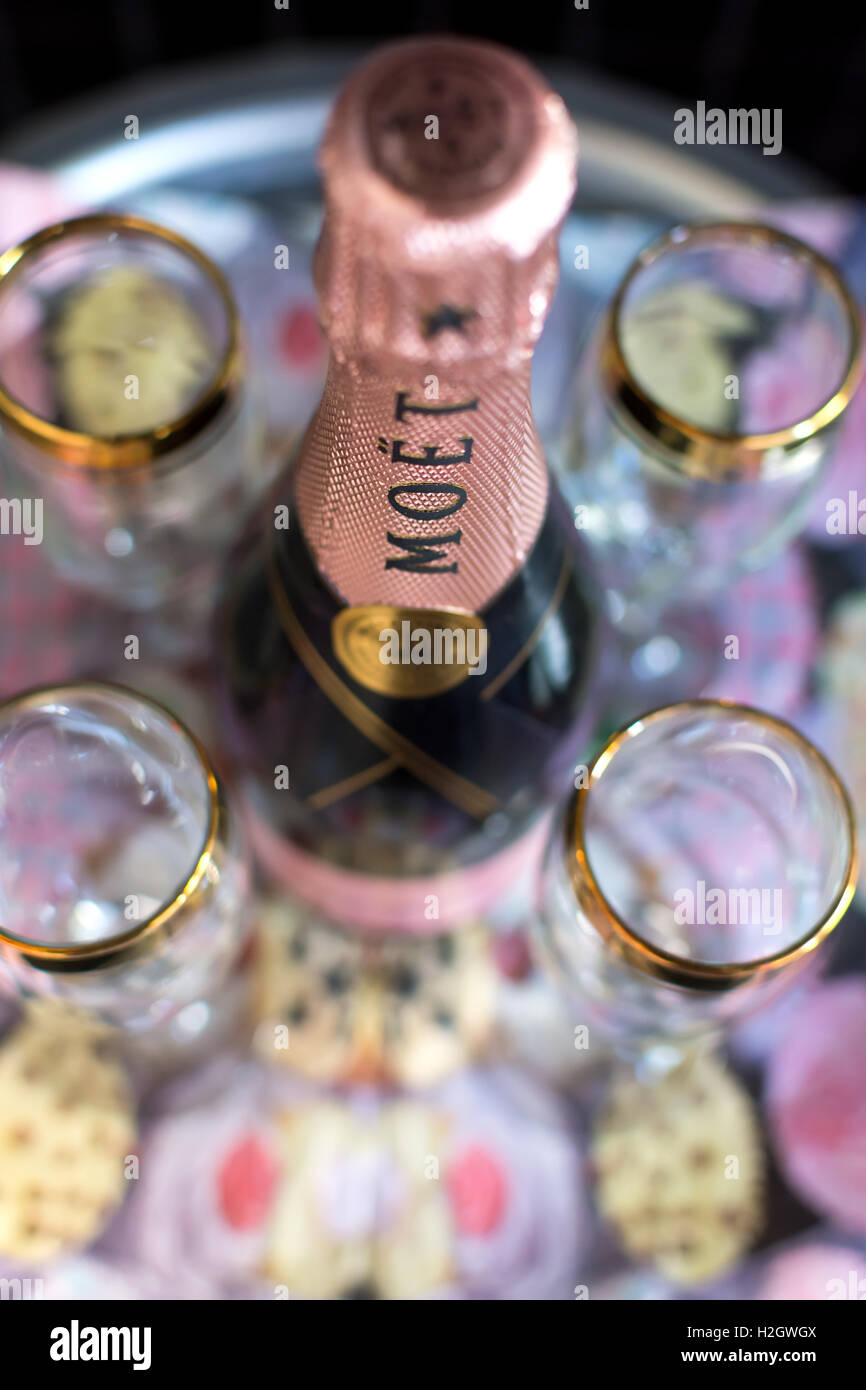A bottle of Moet Champagne with glasses Stock Photo Alamy