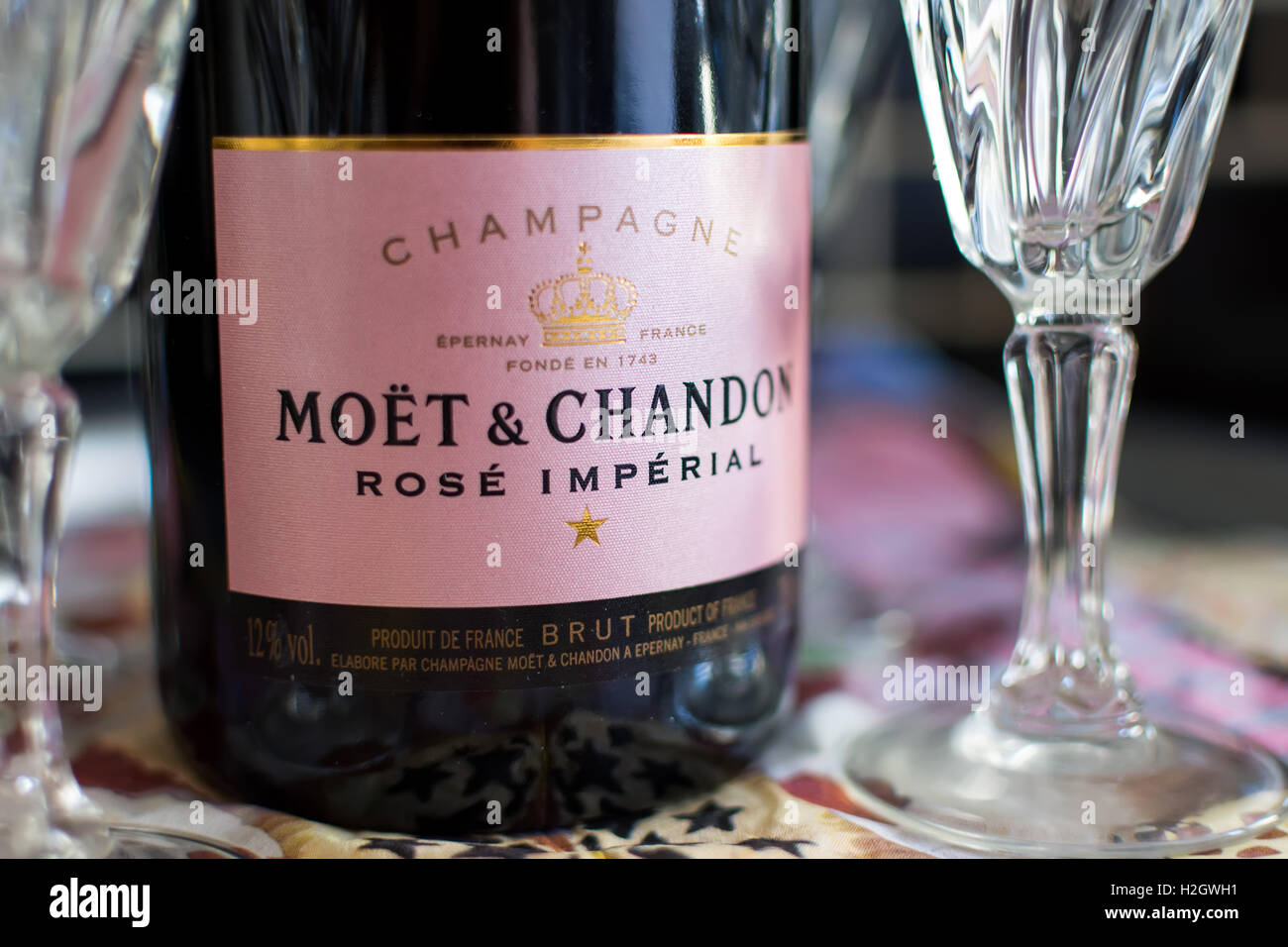 A bottle of Moet Champagne with glasses Stock Photo - Alamy