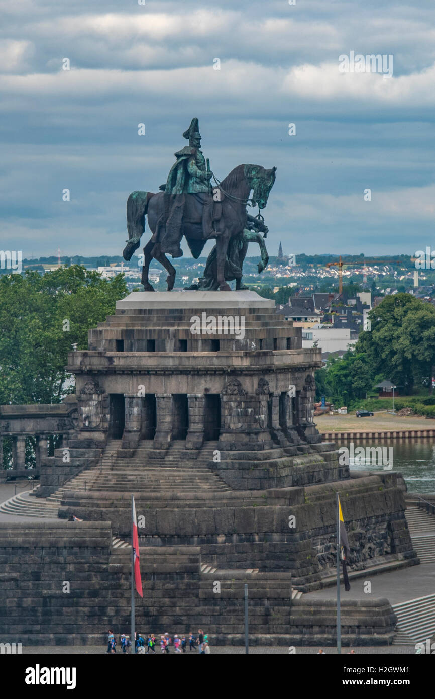 Monument to Emperor Wilhelm 1, Deutches Eck, Koblenz, Germany Stock Photo