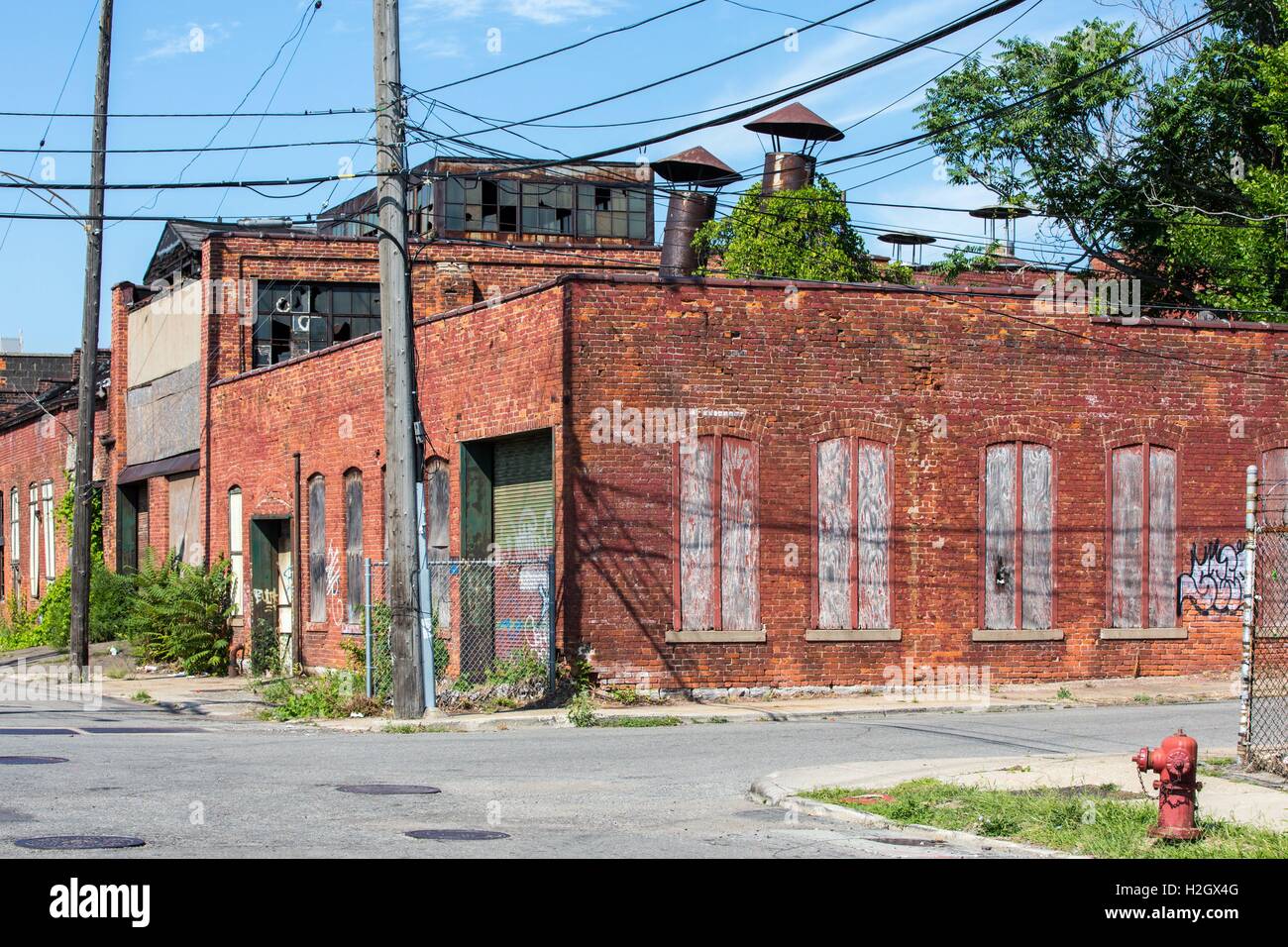 Vacant warehouse of Detroit's Riverfront Warehouse District, USA, Aug