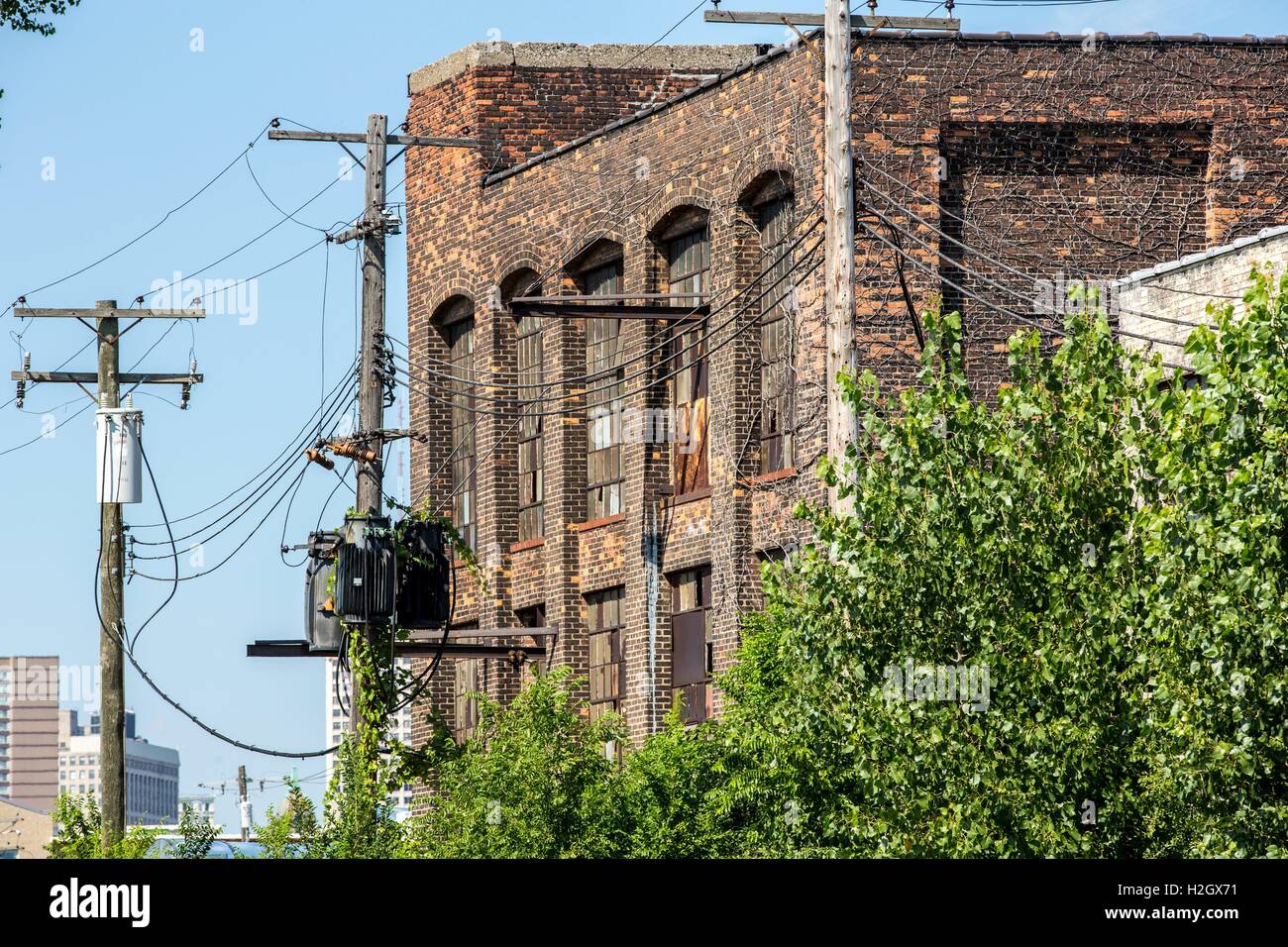 Vacant warehouse of Detroit's Riverfront Warehouse District, USA, Aug