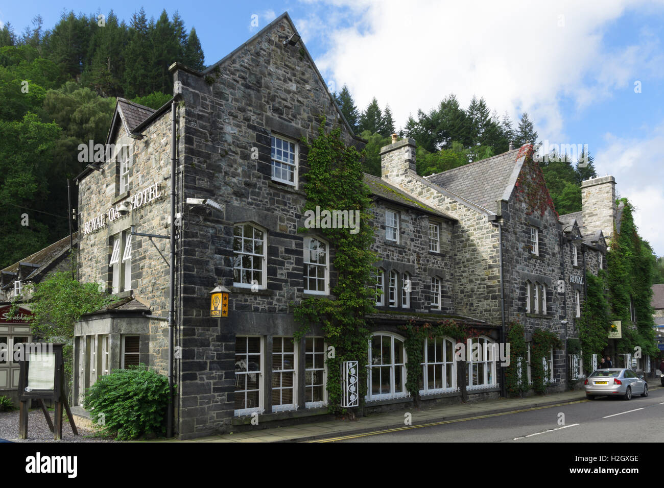 The Royal Oak Hotel in Betws y Coed Wales a former Victorian coaching inn now a restaurant and provides accommodation to visitors Stock Photo