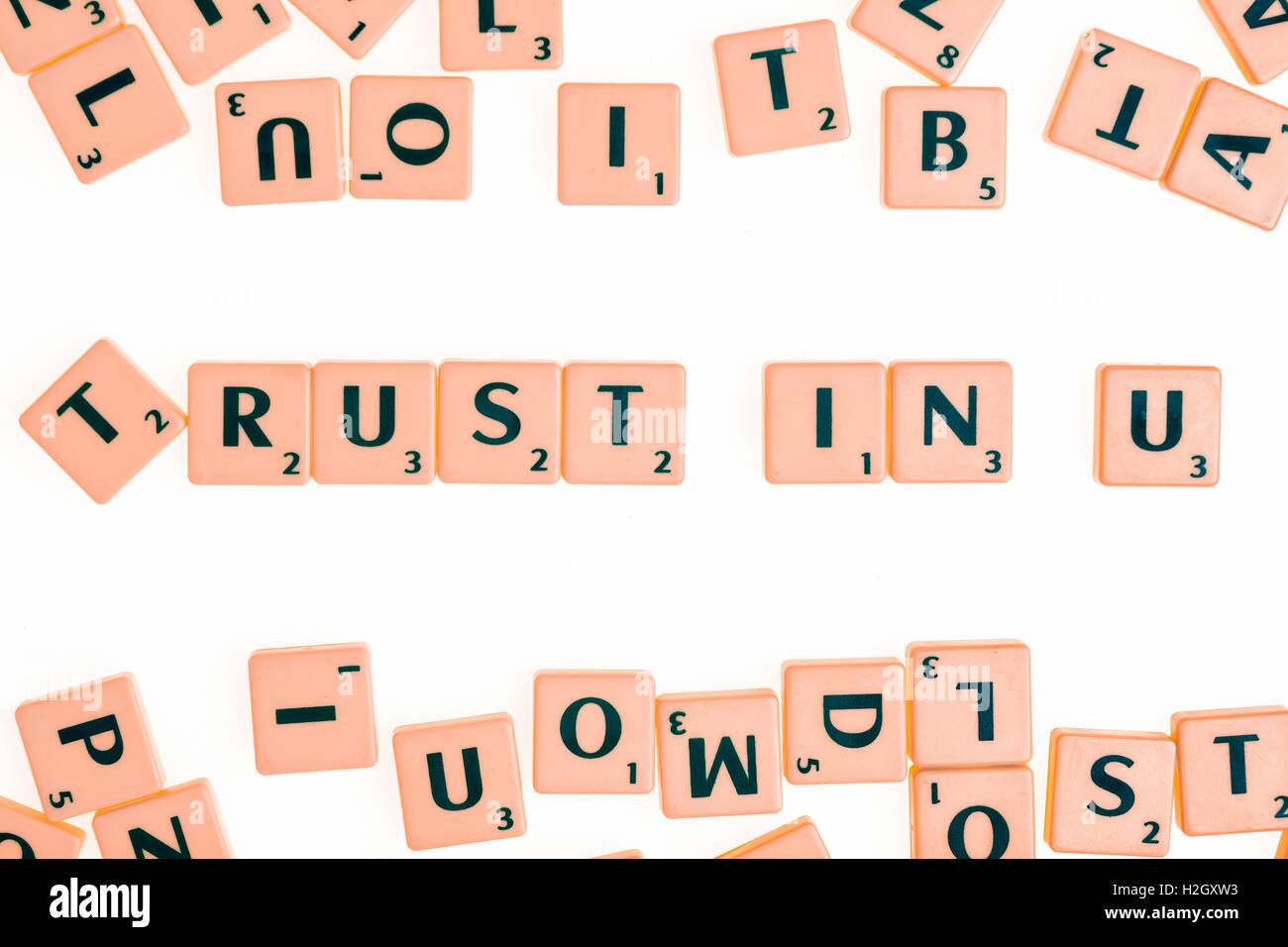 The Board Game having tiles with letters to form words and sentences Stock Photo