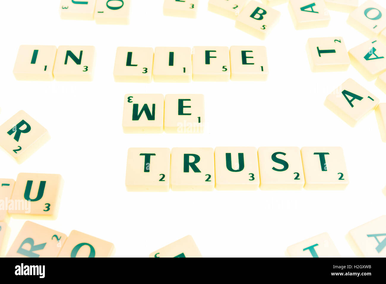 The Board Game having tiles with letters to form words and sentences Stock Photo