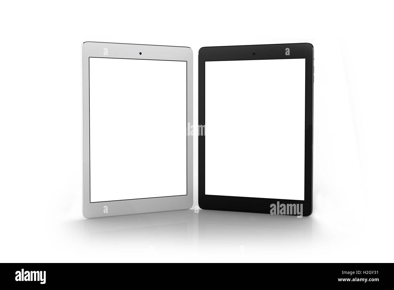 Black and White tablets on white background - mock up Stock Photo