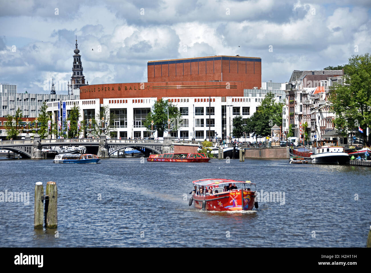 Amsterdam City and  Music Hall Muziektheater Netherlands  Opera Stopera on the Amstel Stock Photo