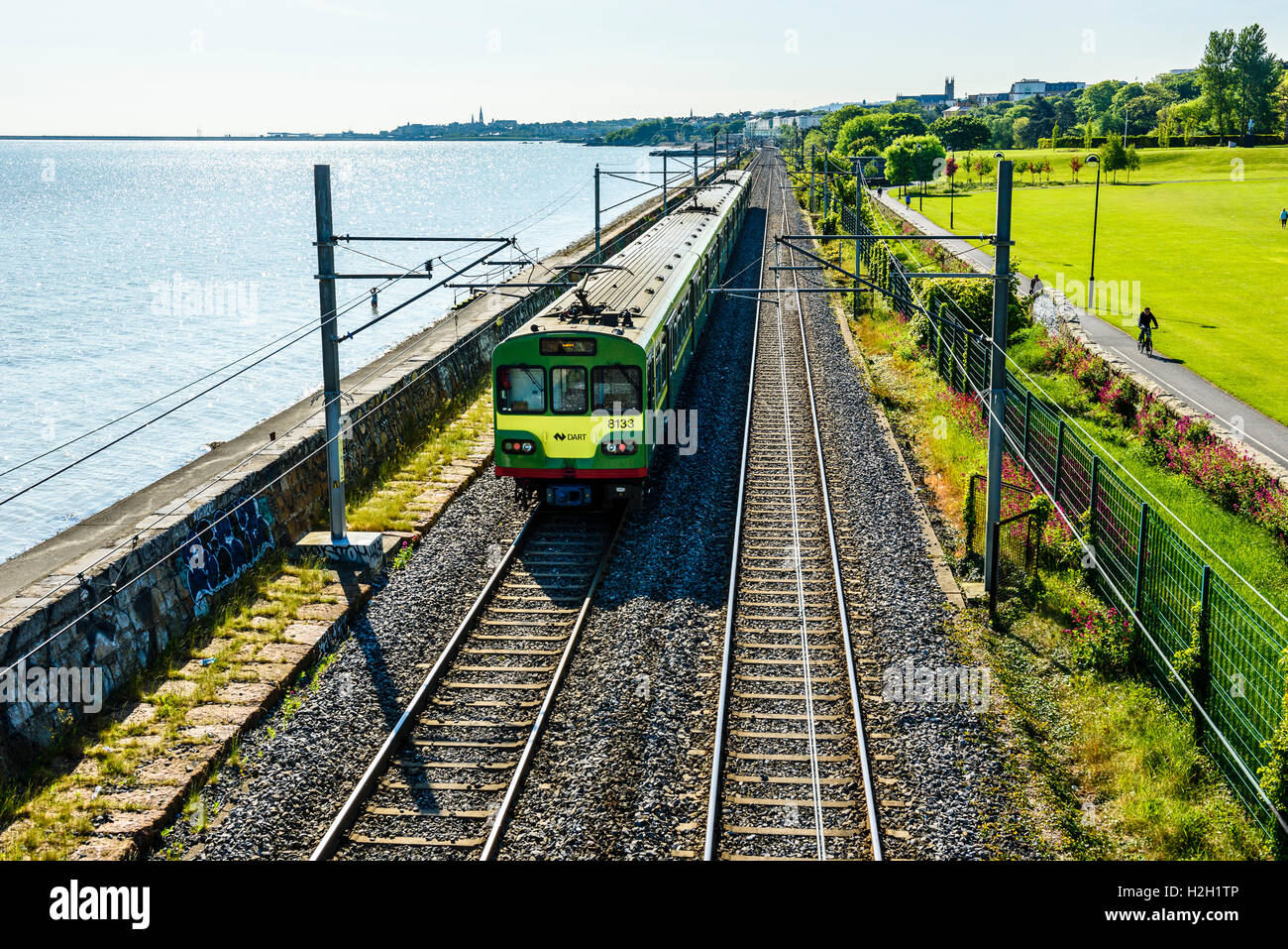 Commuter train between Booterstown and Blackrock Dublin Ireland Stock Photo