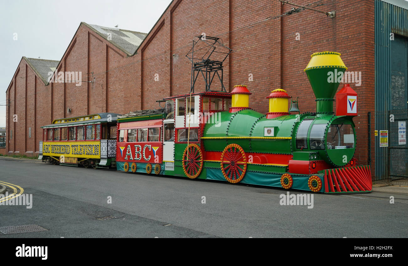 Blackpool's Illuminated 'Western' Train Parked in Blundell Street Outside Rigby Road Depot -1 Stock Photo