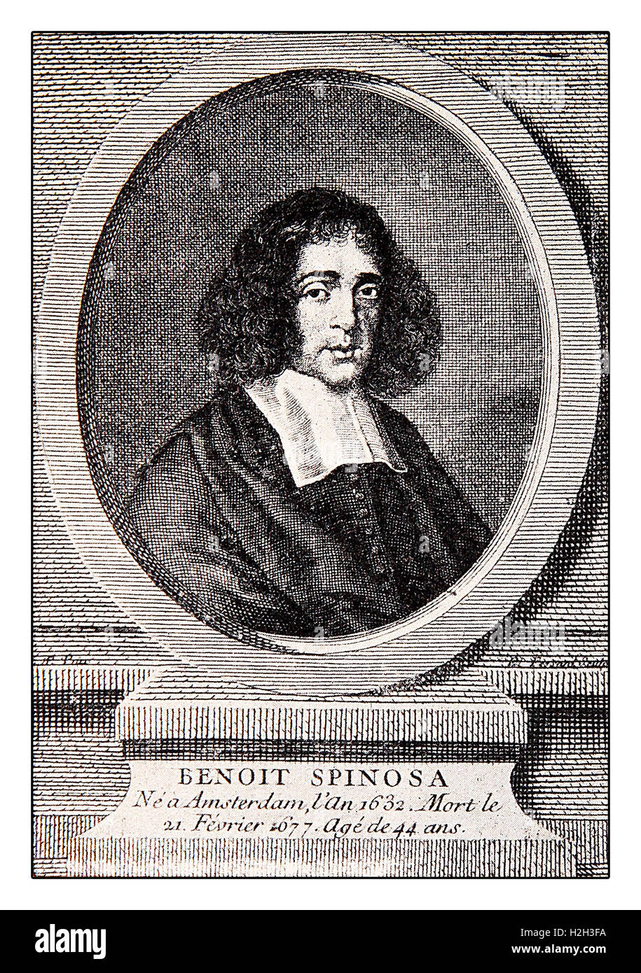 Engraving portrait of Baruch Spinoza, Dutch philosopher of XVII century, great rationalist and Enlightenment precursor,  author of Ethics Stock Photo