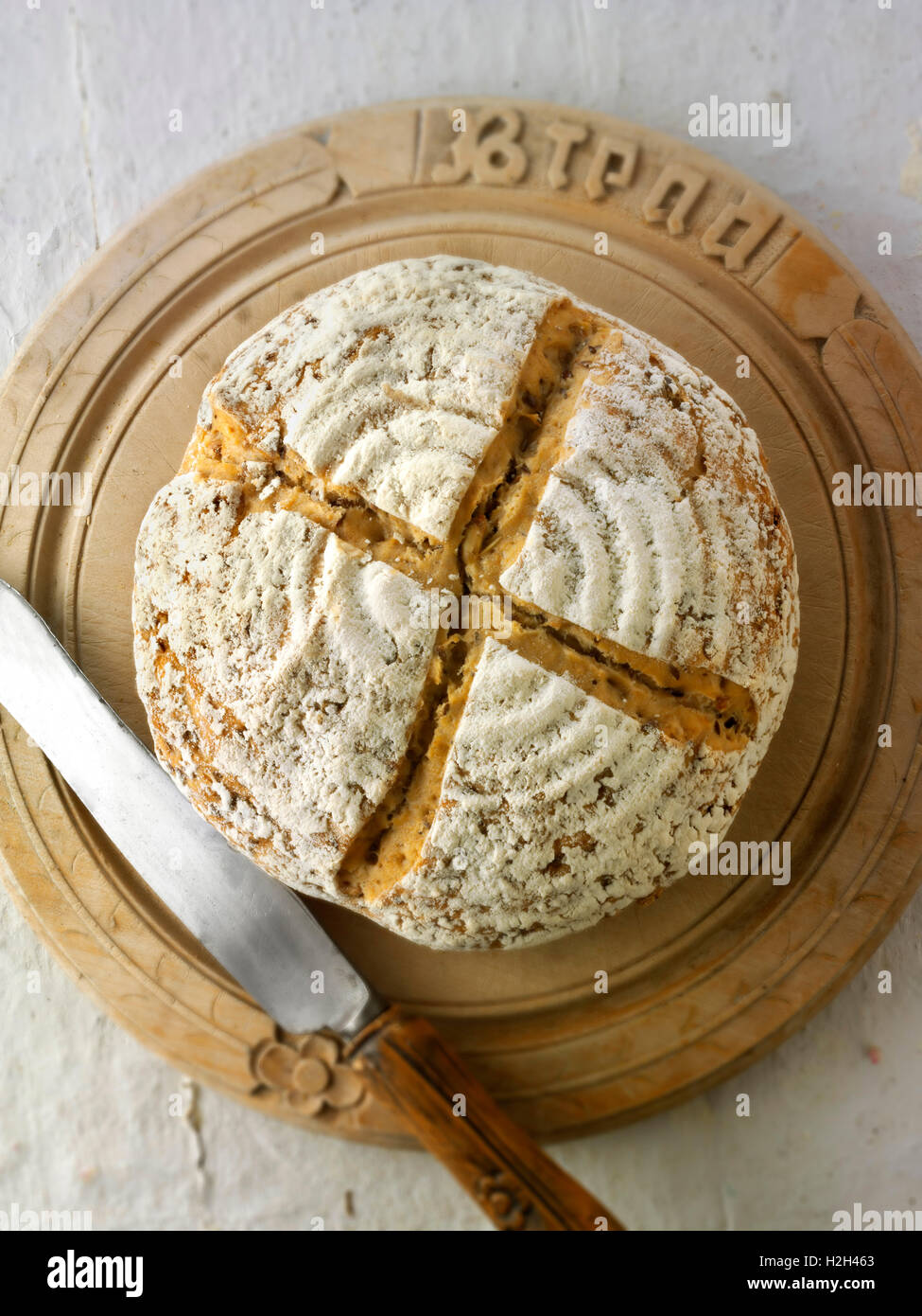 Artisan organic sour dough wholemeal seed bread loaf with white, malted