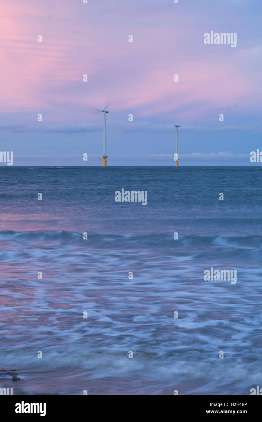 A wind farm off the coast of Teesside at South Gare, Redcar, Middlesborough, UK Stock Photo