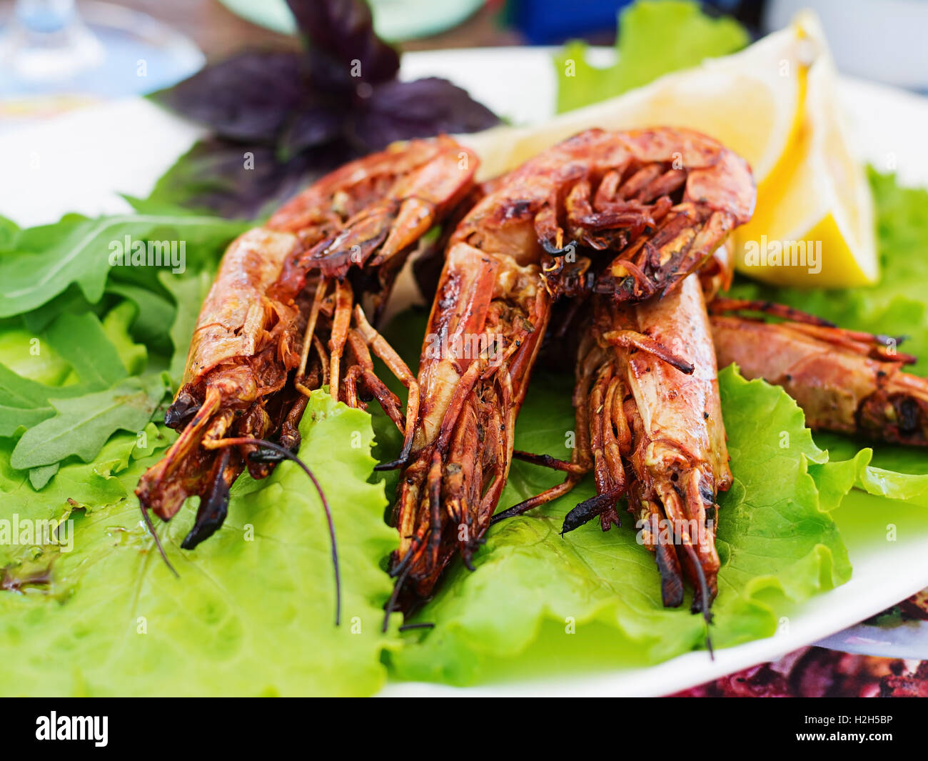Grilled Tiger shrimps in gingergarlic marinade Stock Photo Alamy