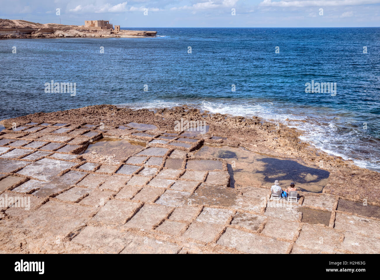 Qbajjar Bay, Salt Pans, Gozo, Malta Stock Photo