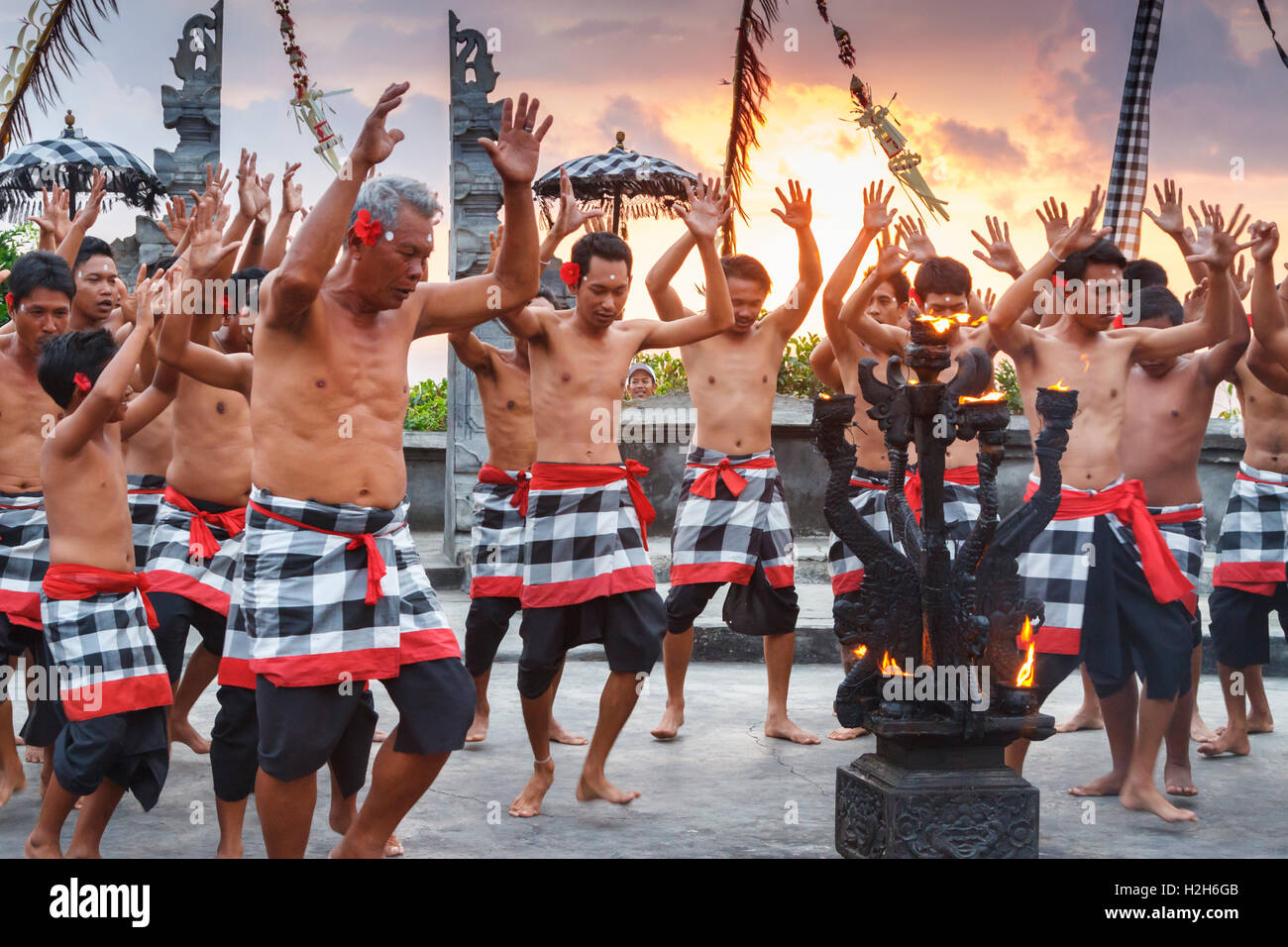 A kecak dance being performed at Uluwatu. Bali, Indonesia, Asia. Stock Photo