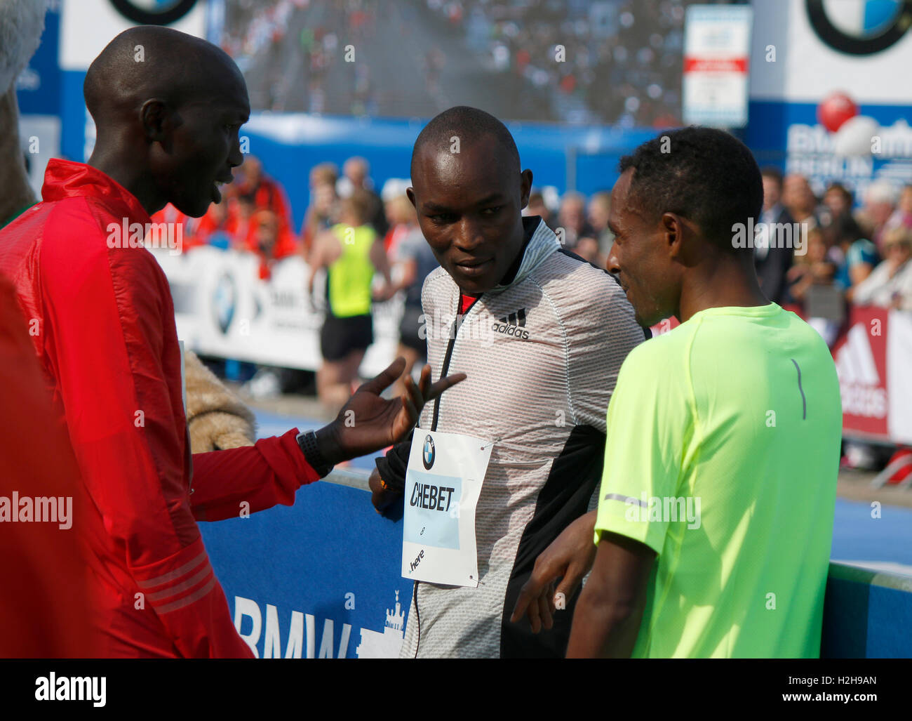 die drei Erstplatzierten des Marathon: Wilson Kipsang, Evans Chebet, Kenenisa Bekele - Berlin-Marathon, 25. September 2016, Berl Stock Photo