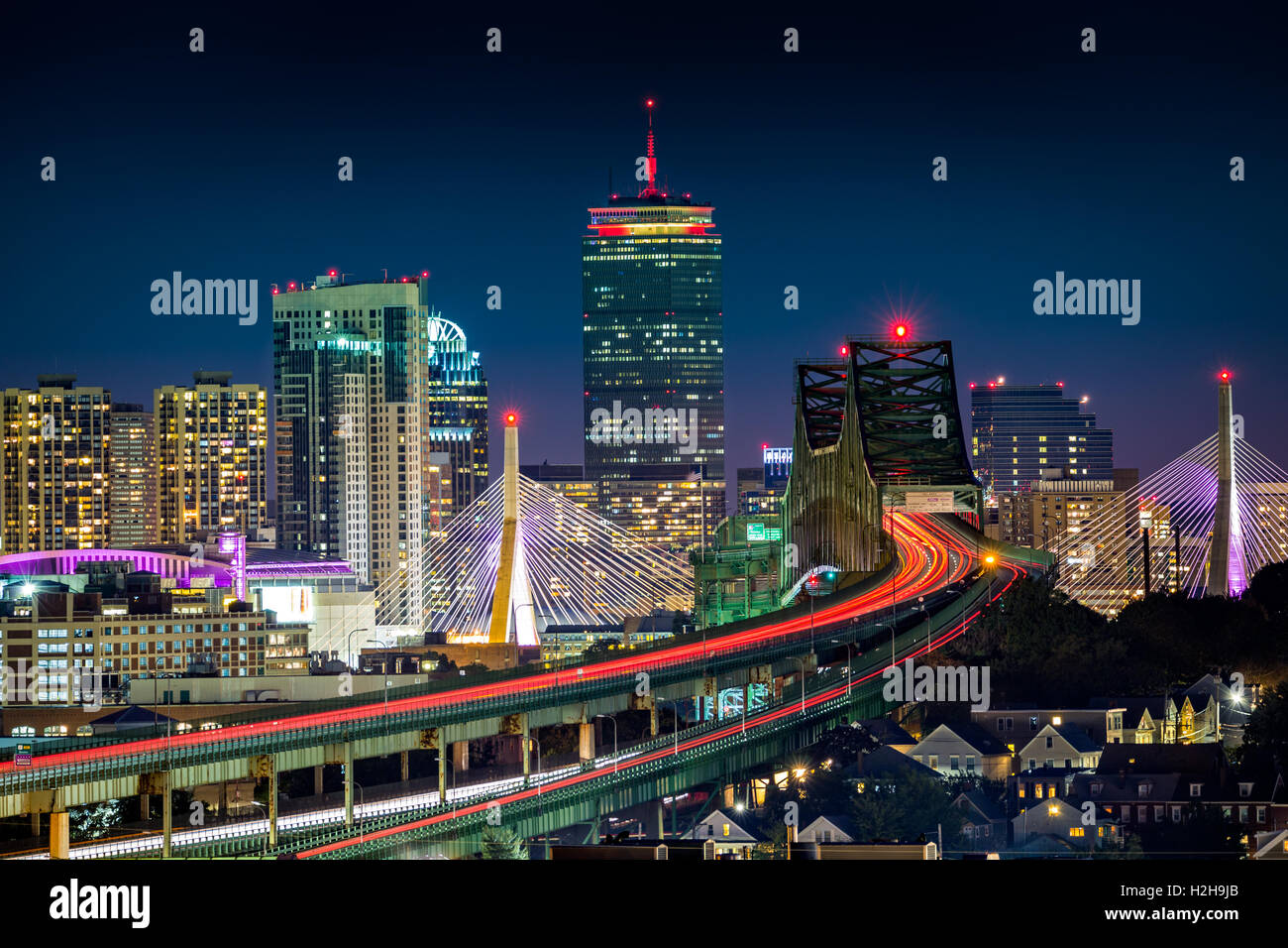 Rush hour traffic on Tobin bridge Stock Photo