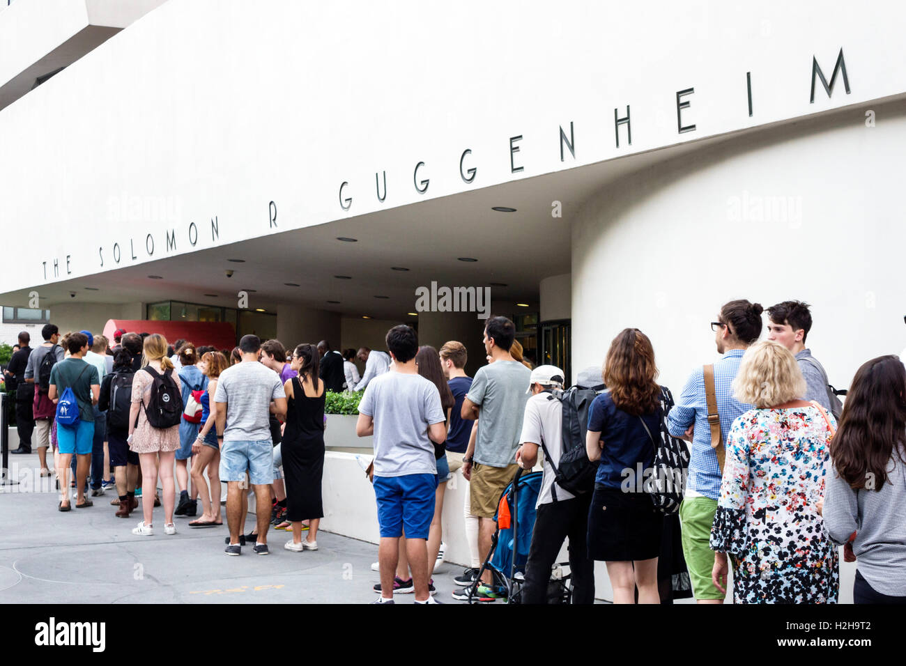 New York City,NY NYC Manhattan,Upper East Side,Guggenheim Museum,exterior,modern art,line,queue,Pay What You Wish,admission,discount,NY160717129 Stock Photo