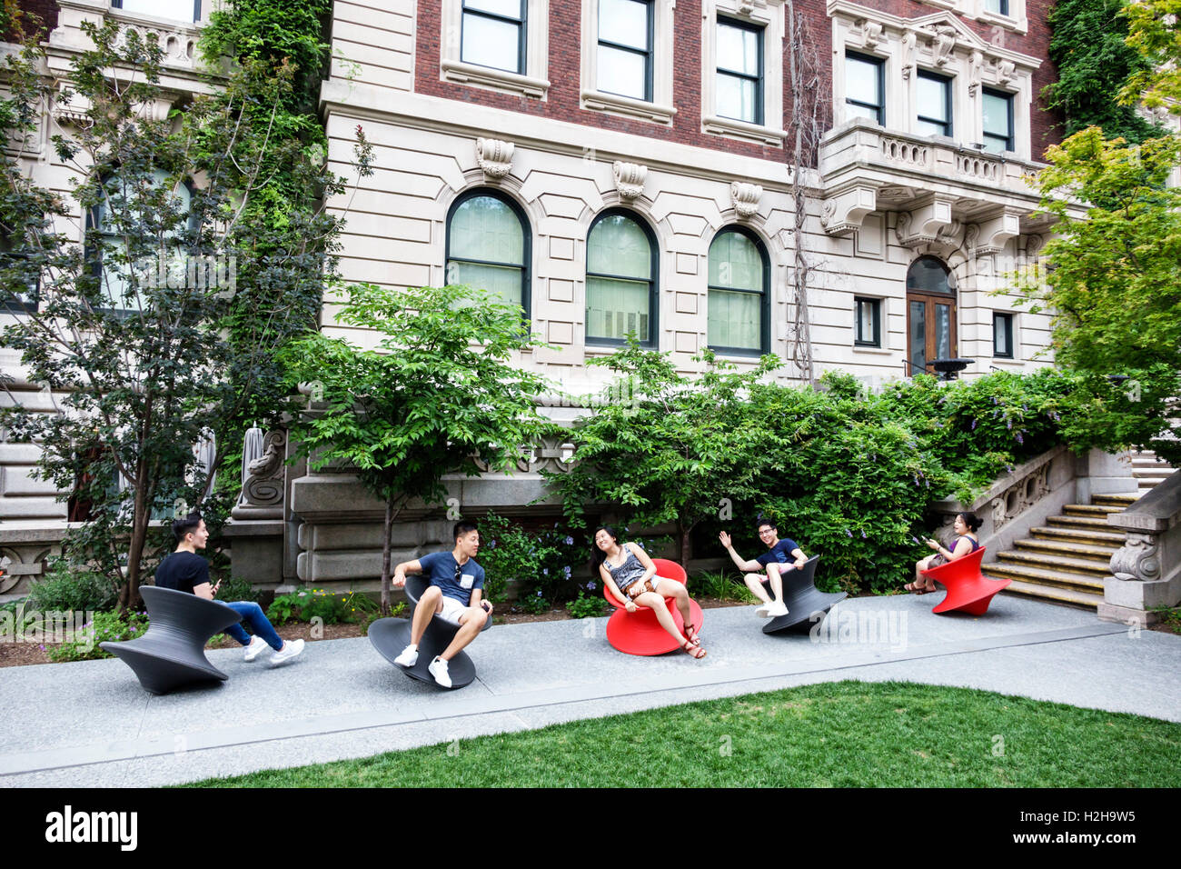 New York City,NY NYC Manhattan,Upper East Side,Carnegie Mansion,landmark,Cooper Hewitt,Design Museum,exterior,garden,Spun Chair,molded polyethylene,He Stock Photo