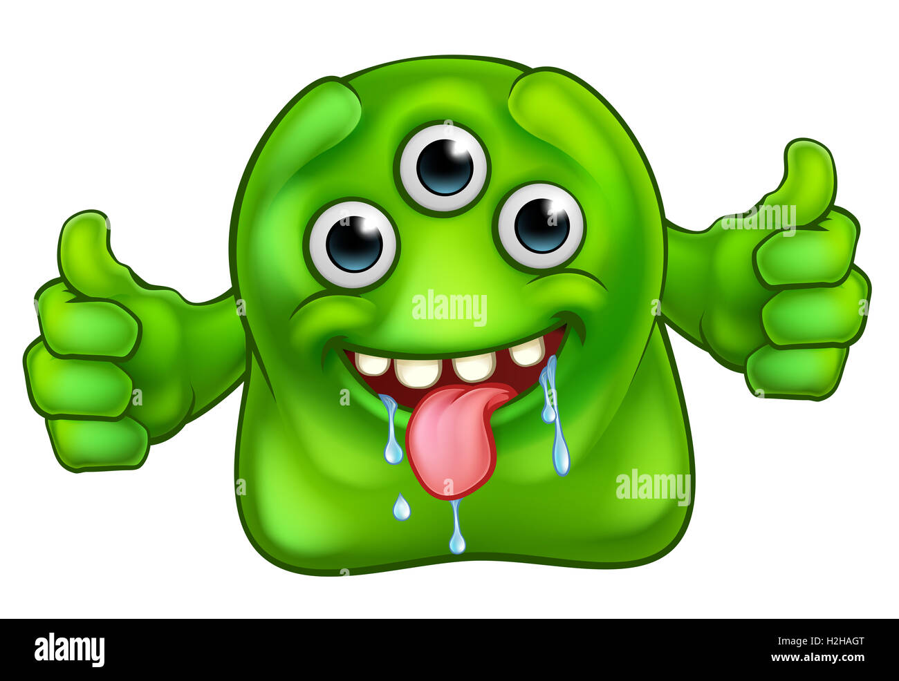 A cartoon cute green alien or monster character Stock Photo